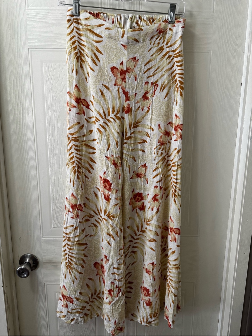 Cream Floral Maxi Skirt with Rust & Gold Palm Print